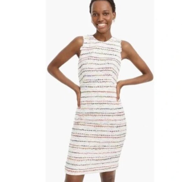 J. Crew Tweed Fringe Sheath Dress Multicolor Rainbow Classic Confetti - Picture 2 of 13